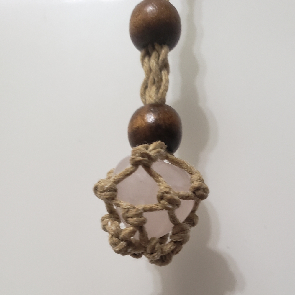 Handcrafted Wooden Bead and Rose Quartz Necklace